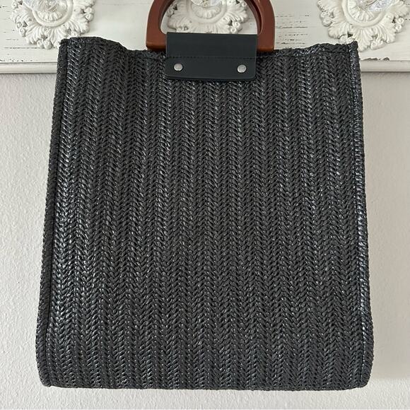 MW Most Wanted Black Straw Bag with Attachable Crossbody Strap - Picture 2 of 6